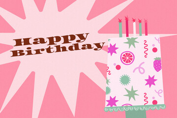 Fototapeta premium Celebration for a birthday with a cake and candles in bright colors