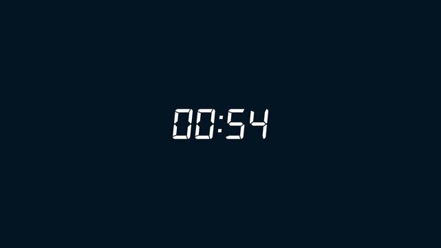01 minute countdown.1 minutes displays a timer counting down minutes and seconds.One minute counting down minute and second, clock timer.