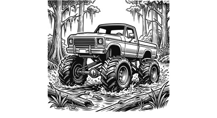 Monster Truck Swamp Vector Illustration © Suris