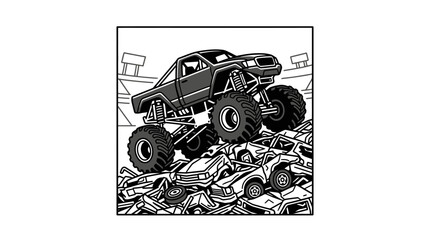Monster Truck Crushing Cars Vector Illustration © Suris