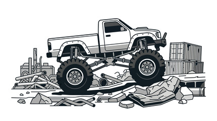 Monster Truck Junkyard Vector Illustration © Suris