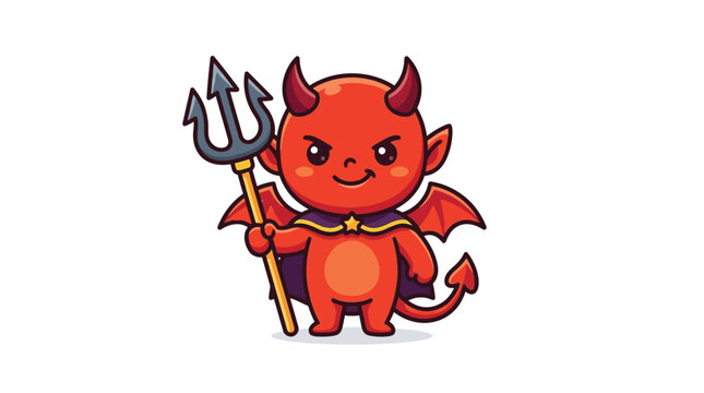 Cartoon Devil Character With Pitchfork Vector Illustration On White Background