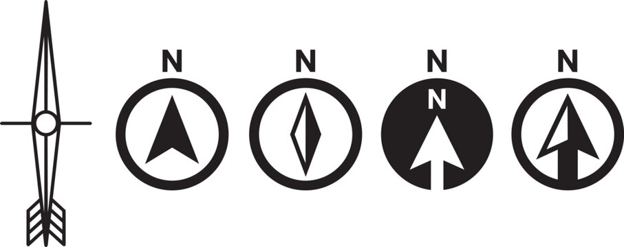 Set of compass north arrow icons and navigation symbols for map orientation set vector. Vector illustration. Set icon. Set vector. Icons.