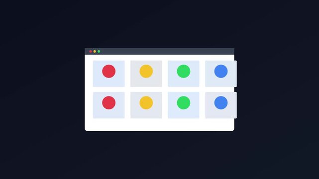 Minimalist ui dashboard interface animation with animated colorful loading dots for software application and web development projects 4k