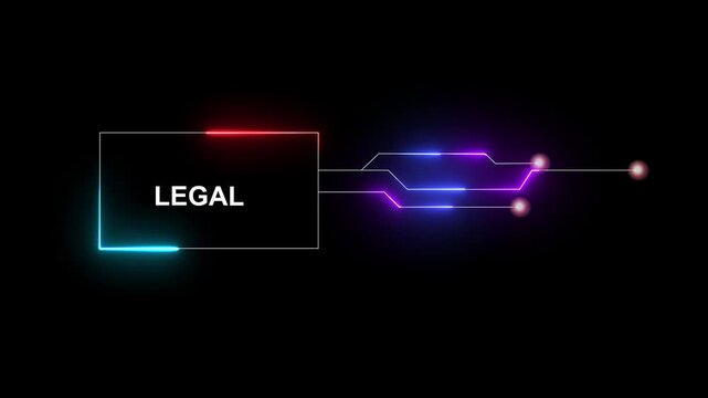 Legal digital interface hud with glowing neon circuitry and data connectivity lines justice