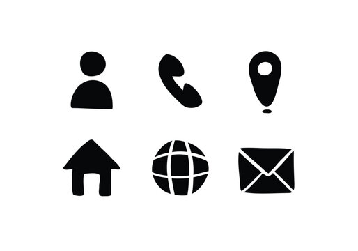 Hand drawn style glyph contact icon set