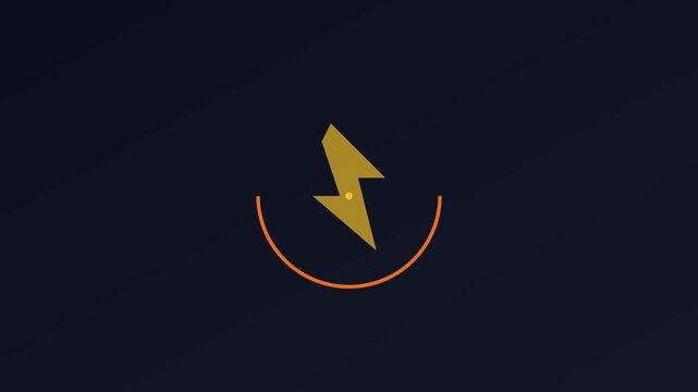 Minimalist yellow lightning bolt animation on dark blue 4k background, for tech and, energy concepts