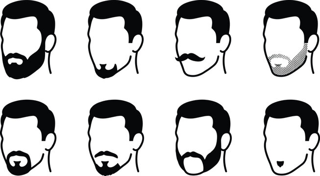 Man Face Beard Styles Set Male Facial Hair Types Vector Icon Collection