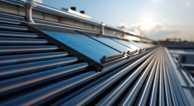 Ultrarealistic image of passive solar water heater on roof