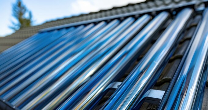 Ultrarealistic image of passive solar water heater on roof