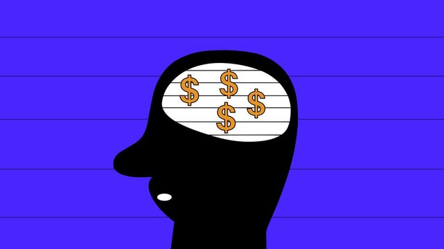 Human head silhouette with dollar sign coins appearing inside the brain for money mindset concept