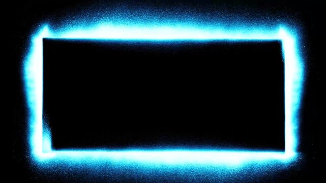 4K neon blue glowing frame banner. Animated grunge texture overlay and abstract textured video effect.