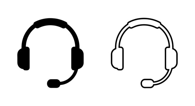 Headset Icons, Customer Service Symbols, Communication Equipment, Support Vector Graphics