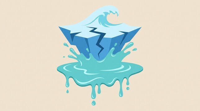 Illustrated ice block splashing into water with wave effect for creative concepts with minimalist illustration style smooth gradients vibrant colors stylized three dimensional