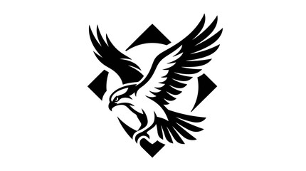 Fototapeta premium Flying eagle logo inside diamond geometric frame.