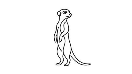 Obraz premium Minimalist meerkat line art standing alert.