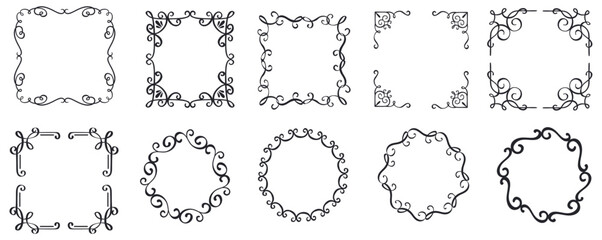 Fototapeta premium Set of vintage calligraphic decorative frames and ornamental design elements in vector style