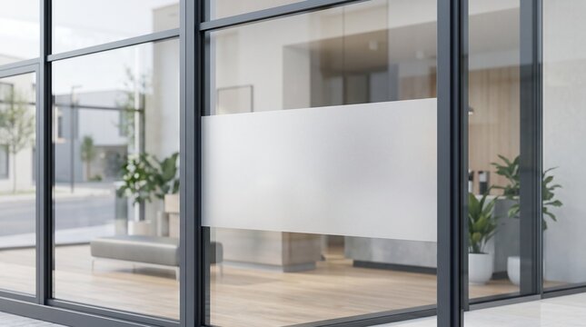 Blank window decal mockup on glass. Storefront signage template for branding design.