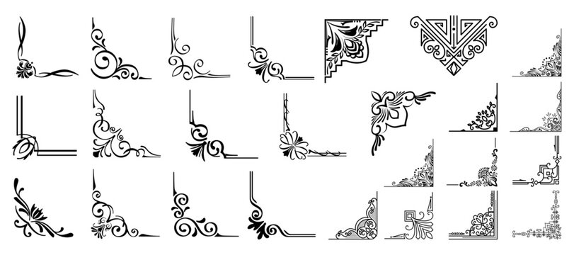Set of decorative corner elements. Divider ornament, borders, doodle, separators, page dividers, header,vector