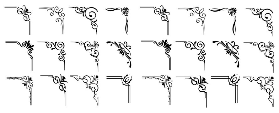 Set of decorative corner elements. Divider ornament, borders, doodle, separators, page dividers, header,vector