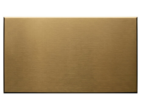Brushed gold metal rectangular plaque or nameplate over transparent background