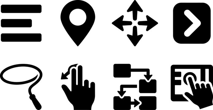 Navigation and user interface control icons black silhouettes set for website and mobile application design