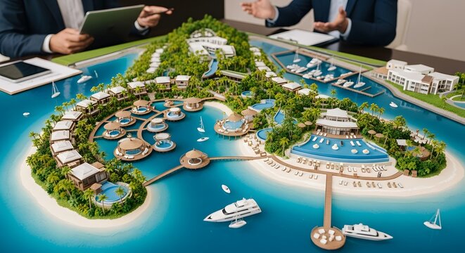 Architectural Model of Luxury Tropical Island Resort Development