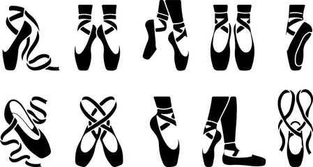 ballet pointe shoes silhouette collection vector set © Sarmin