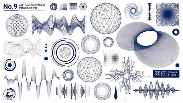 Set of abstract technical hud elements and scientific data visualization icons