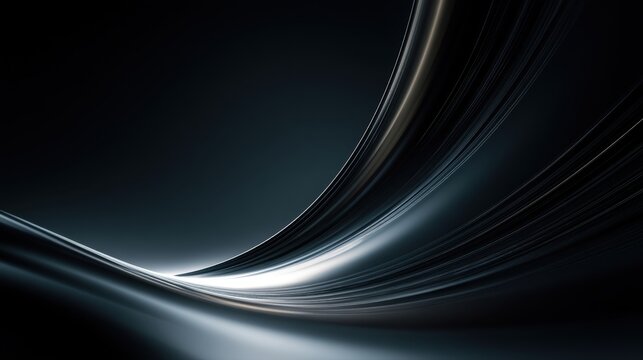 Abstract futuristic dark metallic wave lines sleek black tech background high speed motion curve dynamic glowing light stream elegant digital template modern technology background wallpaper 3D render