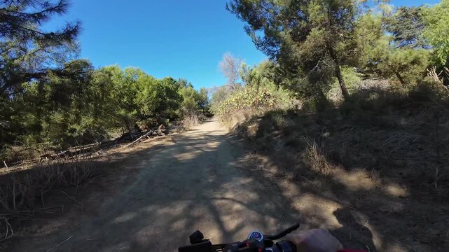 Mountain Bike POV Shot of Los Angeles Kenneth Hahn Park Uphill California USA