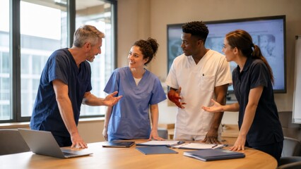Fototapeta premium Hospital Medical Team Showing Teamwork and Collaboration in Modern Healthcare Setting
