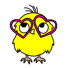 Cute yellow chick with heart glasses vector.