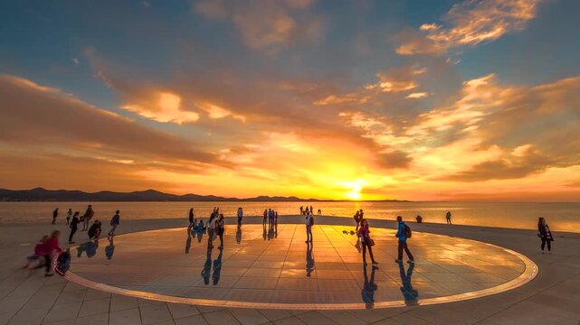 Day to night timelapse of the Greeting to the Sun at sunset in Zadar Croatia