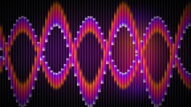Digital audio waveform with neon pink and purple glow effect