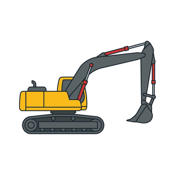 Yellow excavator vehicle side view isolated on a white background