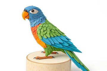 Obraz premium Colorful parrot perched on a wooden cylinder