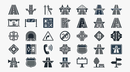 Sleek Minimalist Monochrome Icons Set of Modern Road Traffic Highway and Transportation Symbols in Black and White © Gel