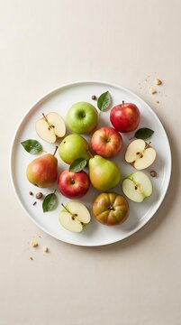 Assorted fresh apples and pears on ceramic plate.