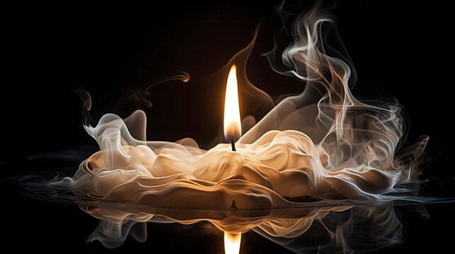 A photo of a candle with a slight smoke trail.