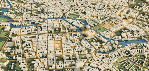Fototapeta premium 3D render of a Berlin city map. 3D illustration of an aerial view of Berlin, Germany.