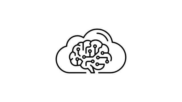 Artificial intelligence cloud brain icon, futuristic technology vector line art, isolated on white background , Cloud computing icon connected with AI circuits