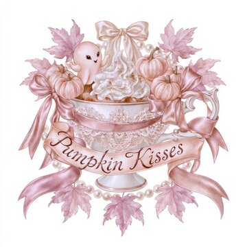 Charming coquette Halloween design with adorable ghosts and seasonal decorations