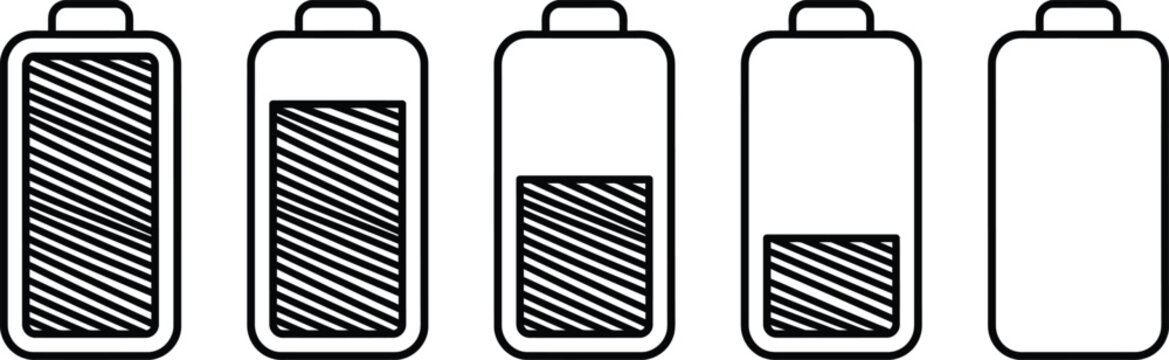 battery charge level status indicator outline vector icon set line art graphic element isolated on white background