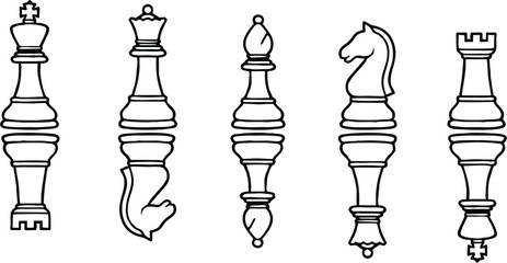 A minimalist vector illustration featuring 5 uniquely combined upper and lower chess piece hybrids. © Pranandito Wisnu