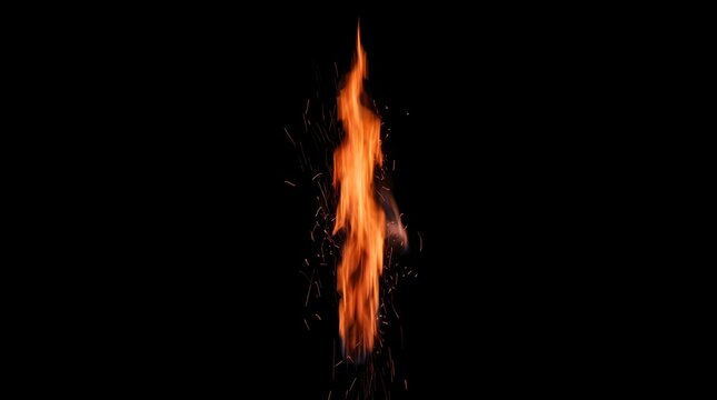 Orange Fire Flame with Sparks on Black Background