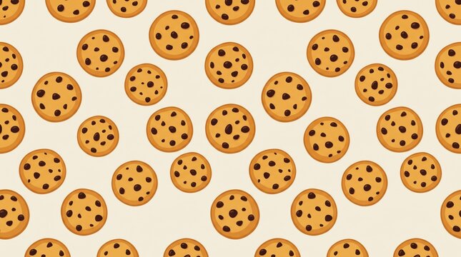 Seamless pattern with delicious chocolate chip cookies on beige background
