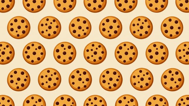 Seamless chocolate chip cookie pattern background for food packaging design