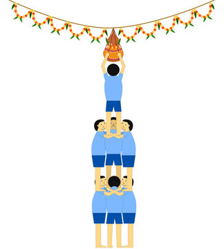 Vector Illustration of Human Pyramid Sports. Dahi Handi Festival.