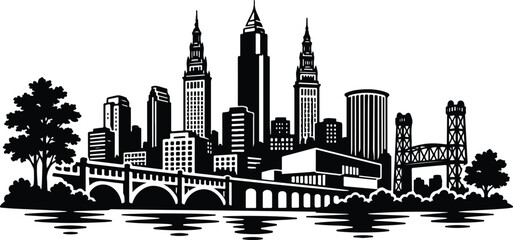 Cleveland Skyline Silhouette Landscape Vector Illustration © Binh
